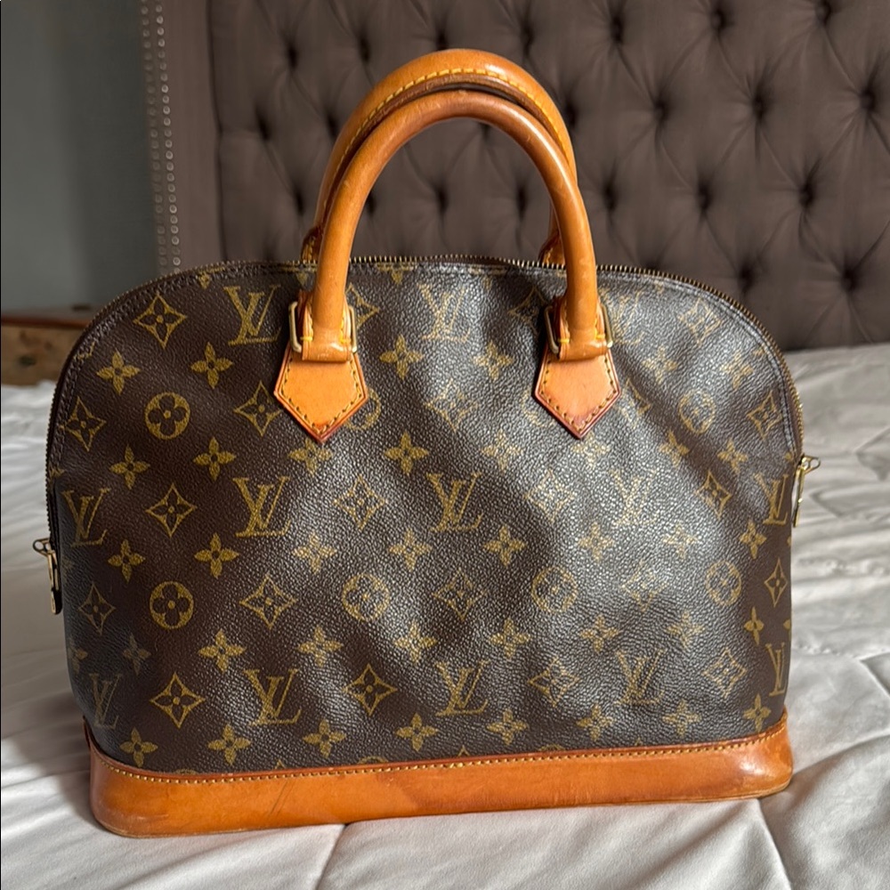 Louis Vuitton Brown and Tan Monogram Satchel with Leather Trim